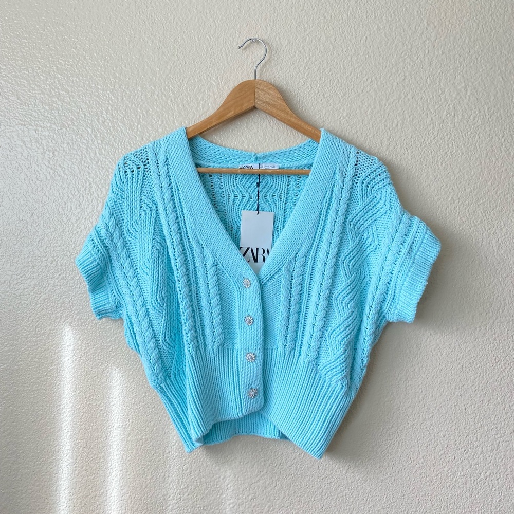 NWT ZARA aqua knit cardigan top